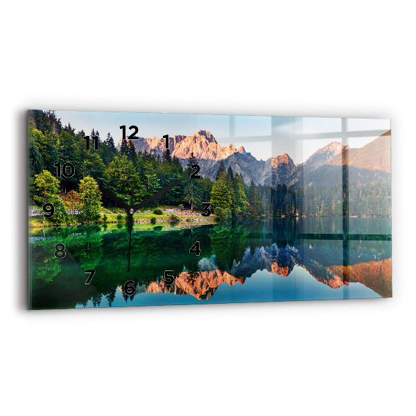 Glass wall clock rectangular Lake landscape