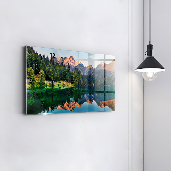 Glass wall clock rectangular Lake landscape