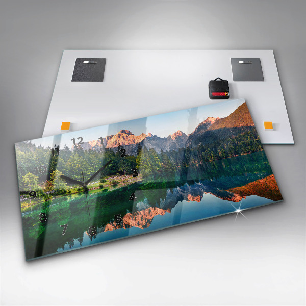 Glass wall clock rectangular Lake landscape