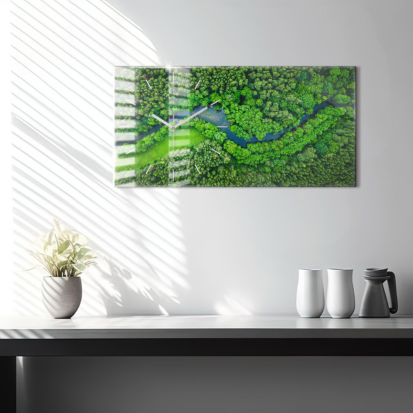 Glass wall clock rectangular River in the forest