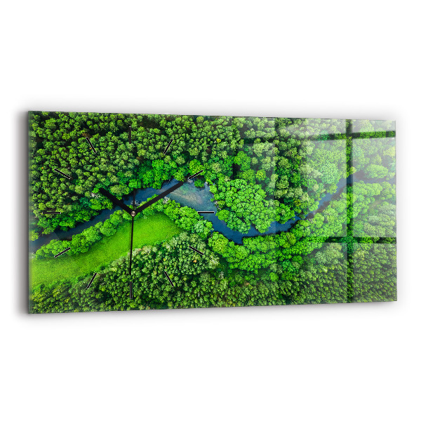 Glass wall clock rectangular River in the forest