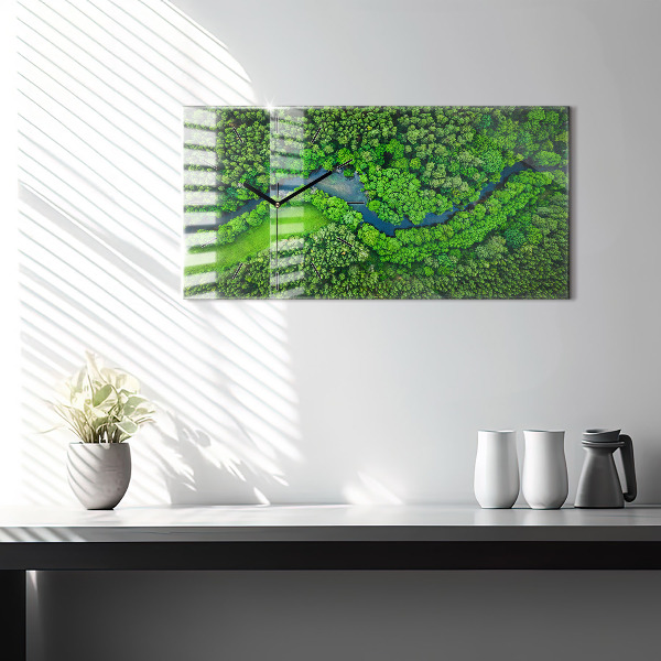 Glass wall clock rectangular River in the forest