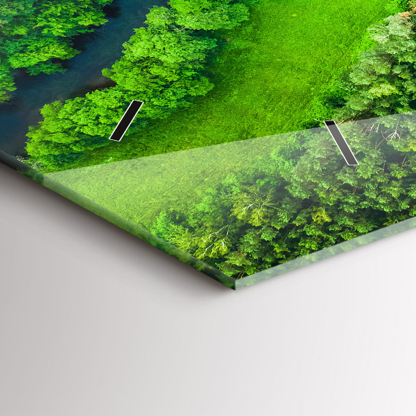 Glass wall clock rectangular River in the forest