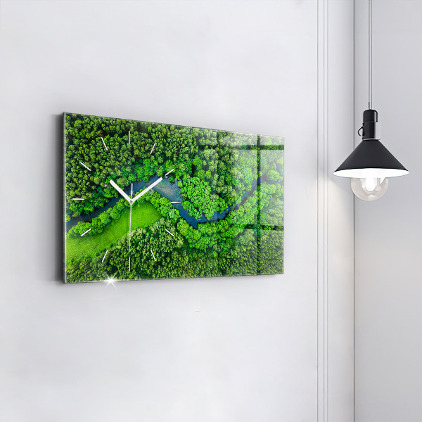 Glass wall clock rectangular River in the forest
