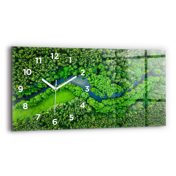 Glass wall clock rectangular River in the forest
