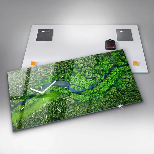 Glass wall clock rectangular River in the forest