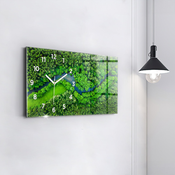 Glass wall clock rectangular River in the forest