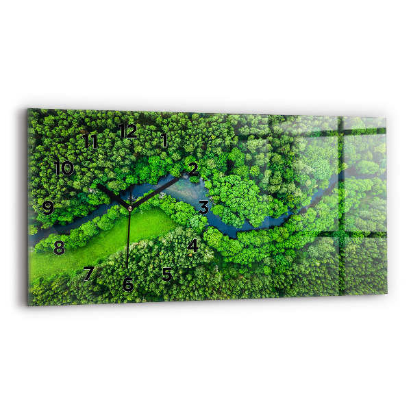 Glass wall clock rectangular River in the forest