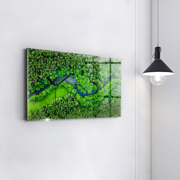 Glass wall clock rectangular River in the forest