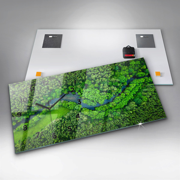 Glass wall clock rectangular River in the forest