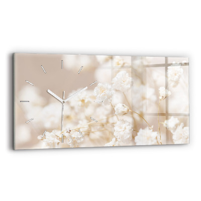Glass wall clock rectangular Small white flowers