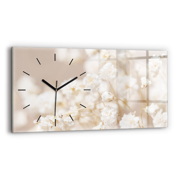 Glass wall clock rectangular Small white flowers