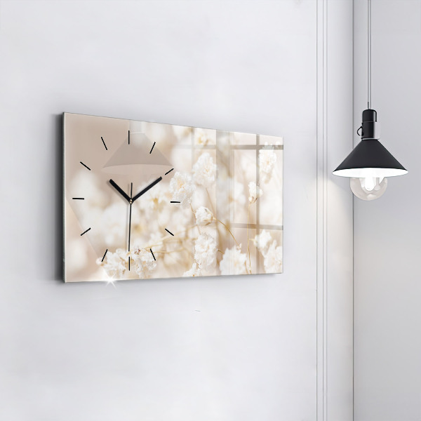 Glass wall clock rectangular Small white flowers