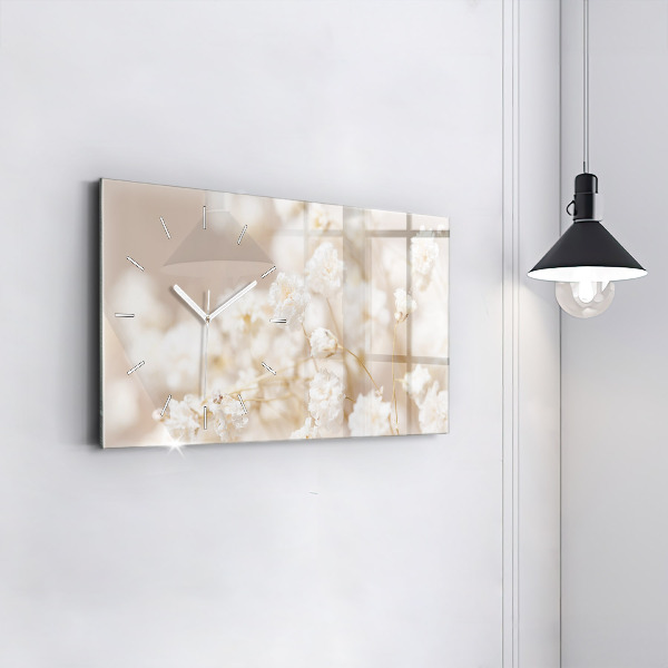 Glass wall clock rectangular Small white flowers