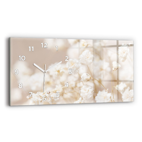 Glass wall clock rectangular Small white flowers