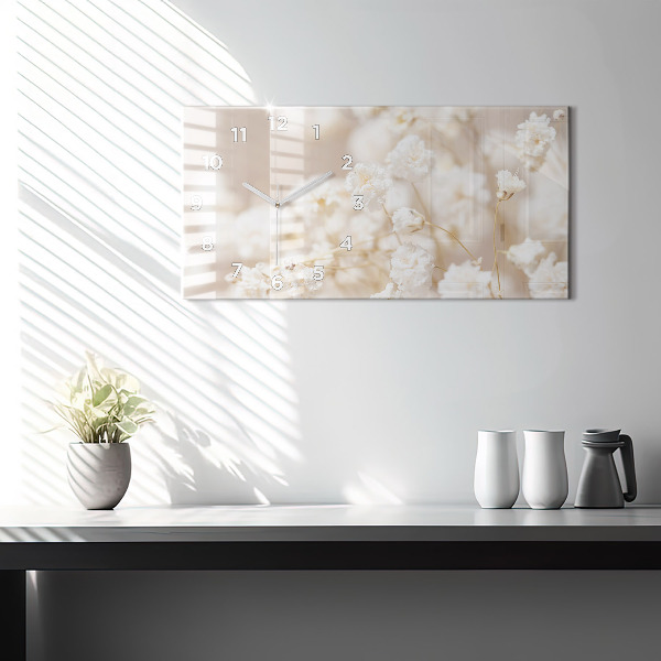 Glass wall clock rectangular Small white flowers