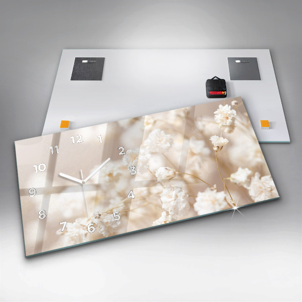 Glass wall clock rectangular Small white flowers