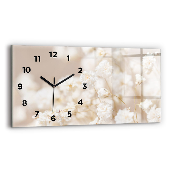 Glass wall clock rectangular Small white flowers