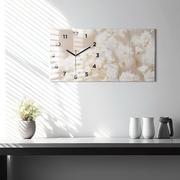 Glass wall clock rectangular Small white flowers