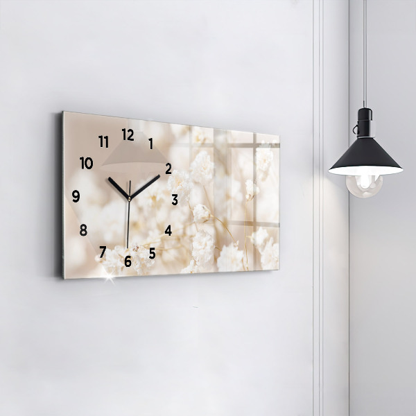 Glass wall clock rectangular Small white flowers