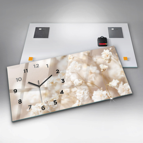 Glass wall clock rectangular Small white flowers