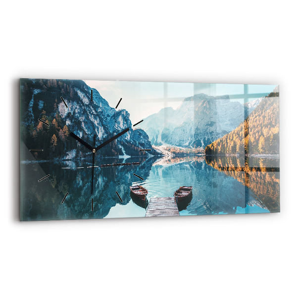 Glass wall clock rectangular Boats on the lake