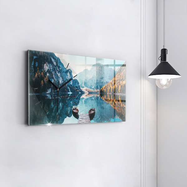 Glass wall clock rectangular Boats on the lake
