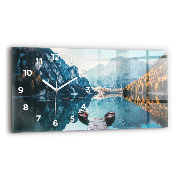 Glass wall clock rectangular Boats on the lake