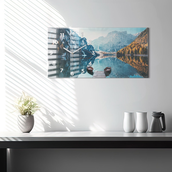 Glass wall clock rectangular Boats on the lake