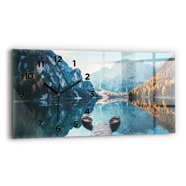 Glass wall clock rectangular Boats on the lake