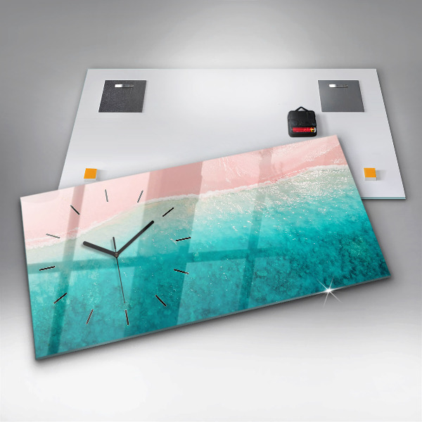 Glass wall clock rectangular Beach sea sand