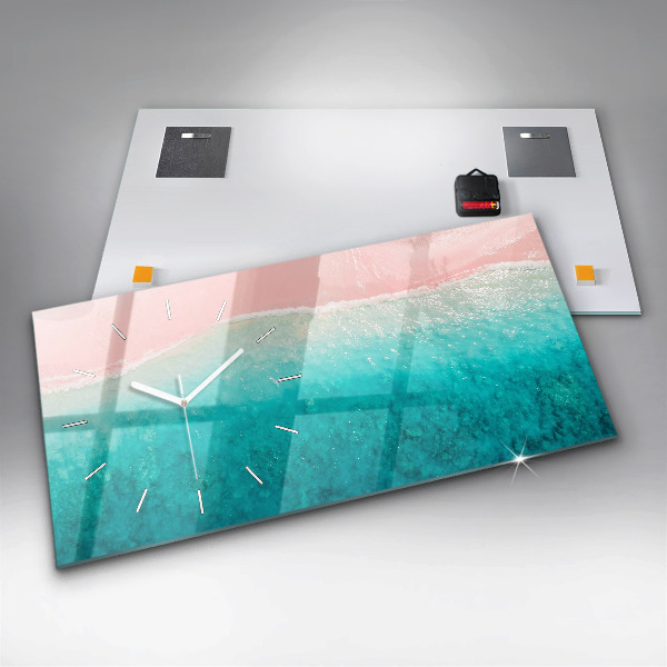 Glass wall clock rectangular Beach sea sand