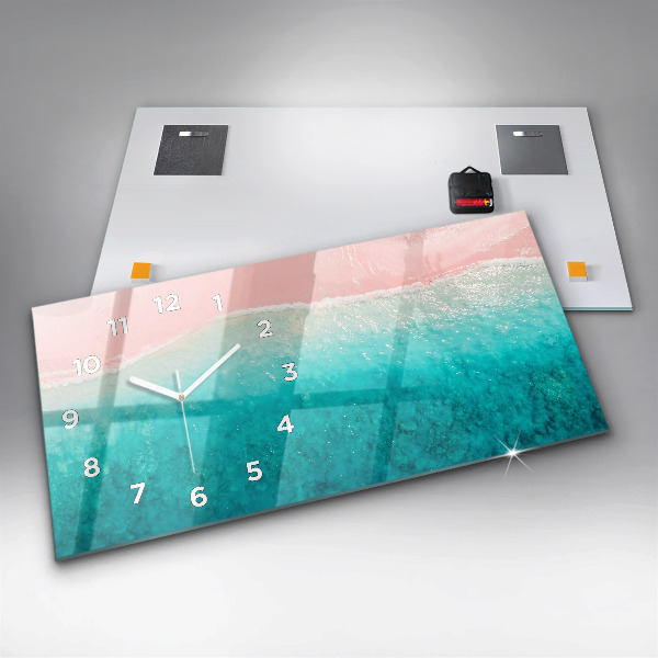 Glass wall clock rectangular Beach sea sand