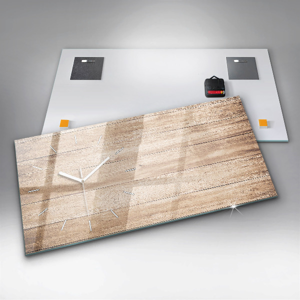 Glass wall clock rectangular Wooden texture