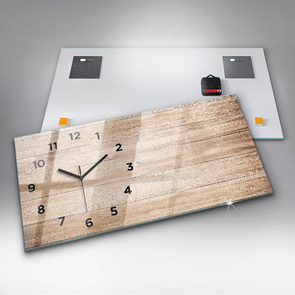 Glass wall clock rectangular Wooden texture