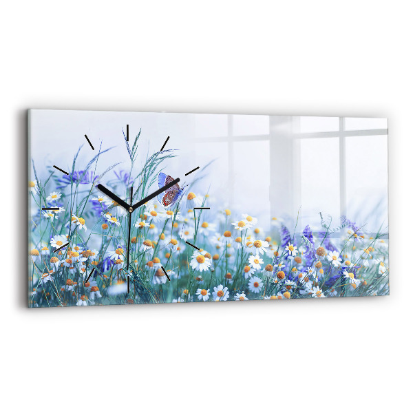 Glass wall clock rectangular Butterfly in the meadow