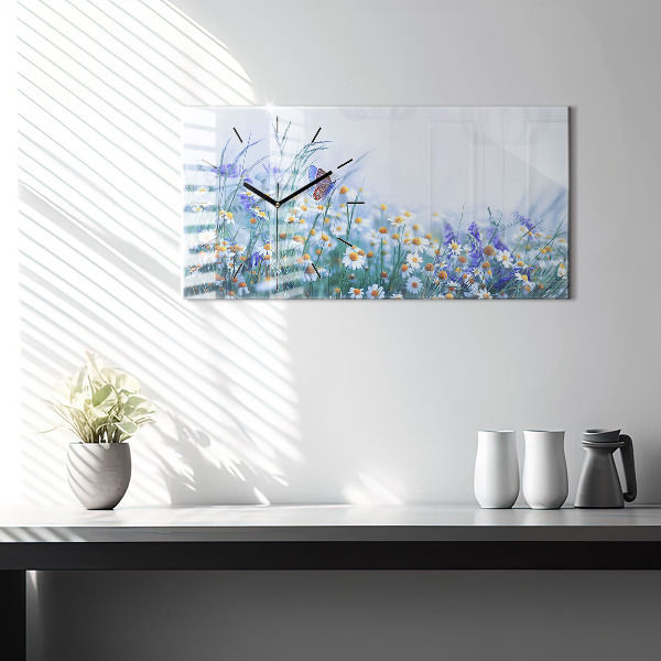 Glass wall clock rectangular Butterfly in the meadow