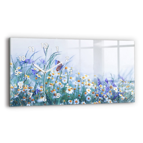 Glass wall clock rectangular Butterfly in the meadow