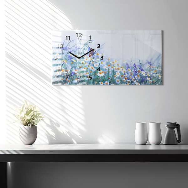 Glass wall clock rectangular Butterfly in the meadow