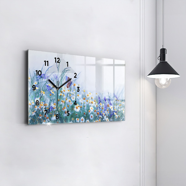 Glass wall clock rectangular Butterfly in the meadow