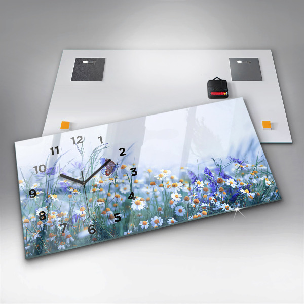 Glass wall clock rectangular Butterfly in the meadow
