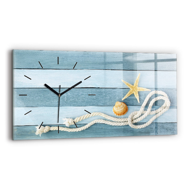 Glass wall clock rectangular Boards stripes and shell