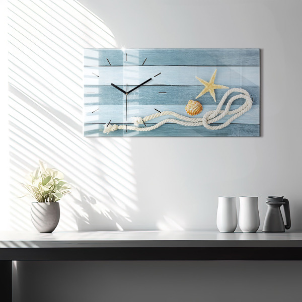 Glass wall clock rectangular Boards stripes and shell