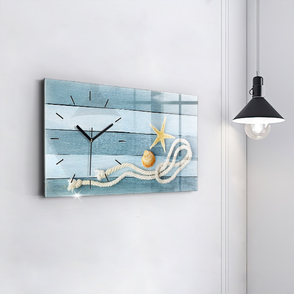 Glass wall clock rectangular Boards stripes and shell