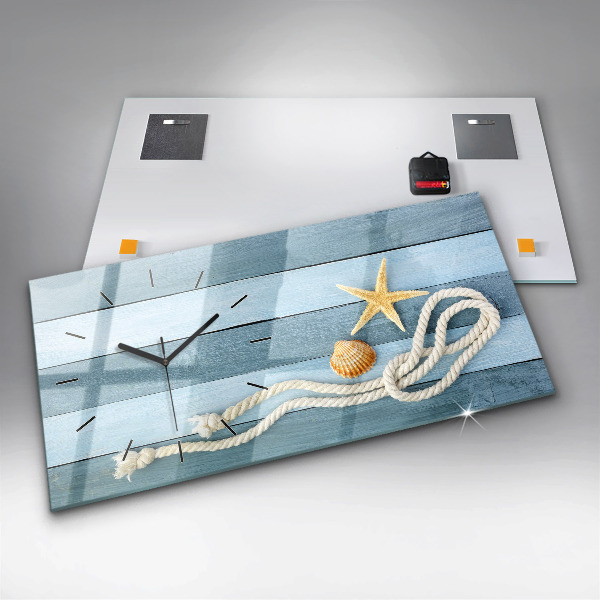 Glass wall clock rectangular Boards stripes and shell