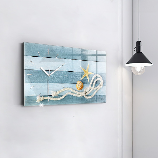 Glass wall clock rectangular Boards stripes and shell