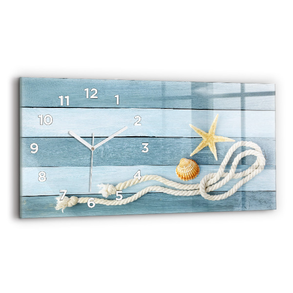 Glass wall clock rectangular Boards stripes and shell