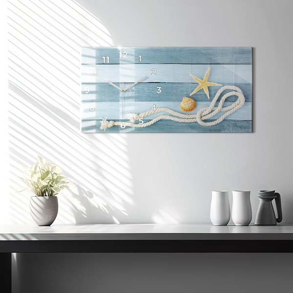 Glass wall clock rectangular Boards stripes and shell