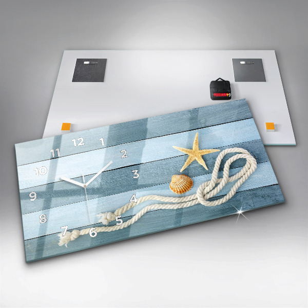 Glass wall clock rectangular Boards stripes and shell