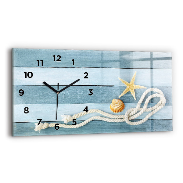 Glass wall clock rectangular Boards stripes and shell